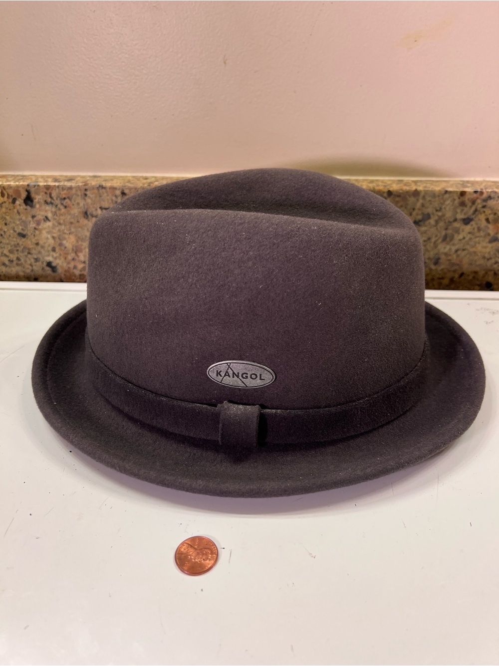 Kangol Dark Charcoal Wool Fedora Hat Unisex Womens XL, Men’s M, 23” Inside